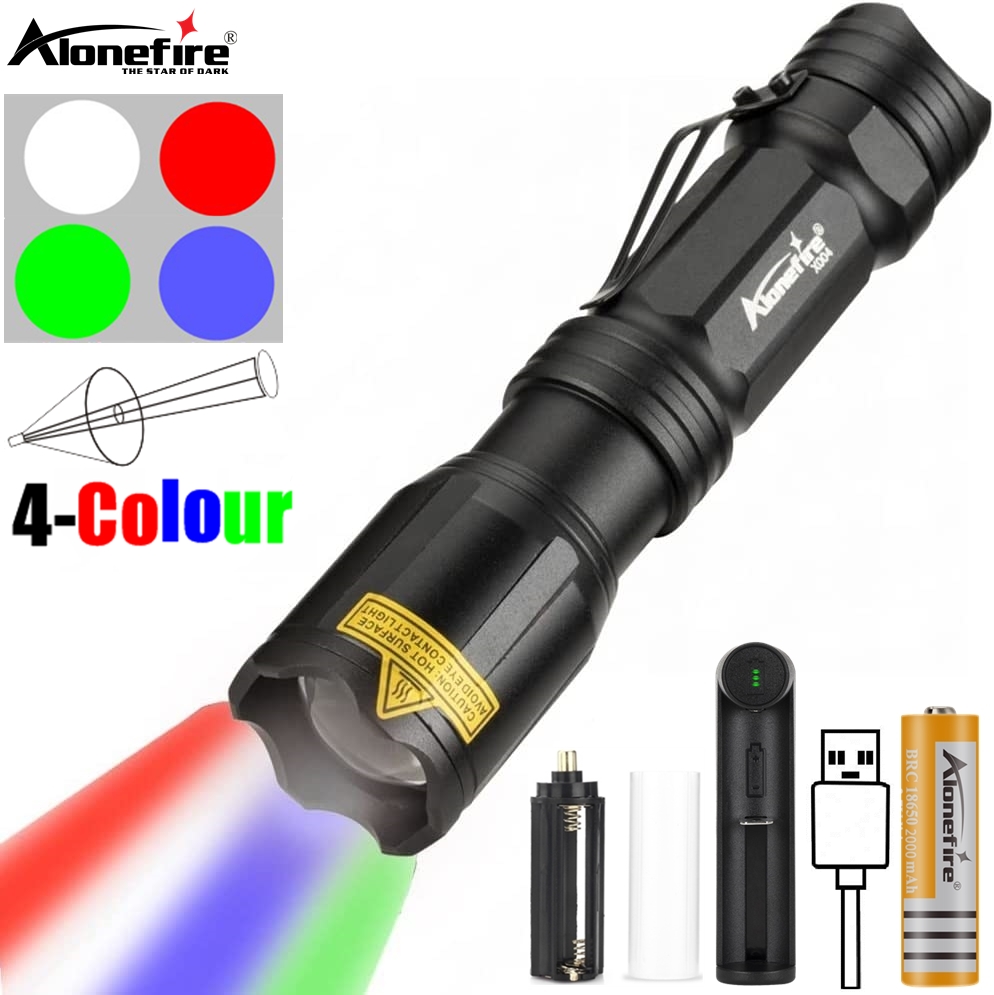 Outdoor Hunting Photography - Zoom 4-Colour Light LED Flashlight White/Red/Green/Blue