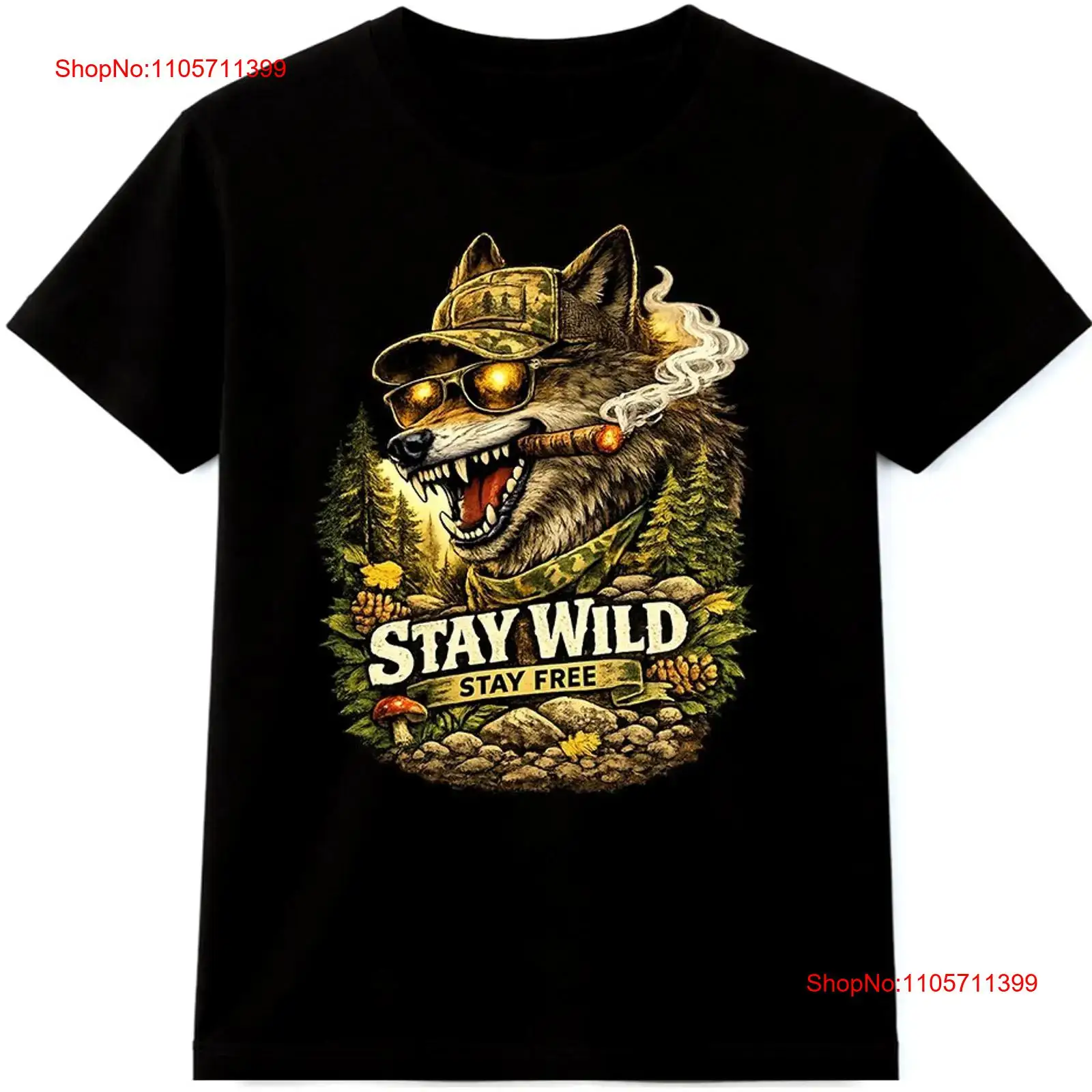 Wildman Hunting & Outdoor Robertson Photos - Wolf T Shirt Stay Wild Free