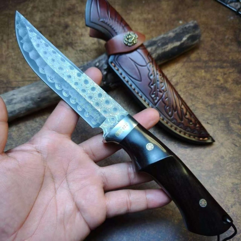 High Hardness Damascus / DC53  - Knife Hunting Fixed Blade 评论和价格